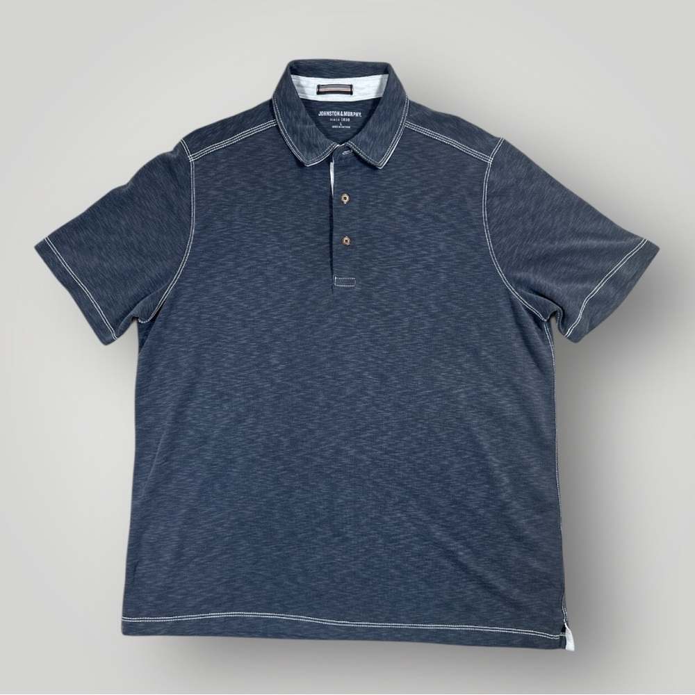 Johnston & Murphy Polo Shirt Men’s Large Blue/Grey Modal Blend Short Sleeve